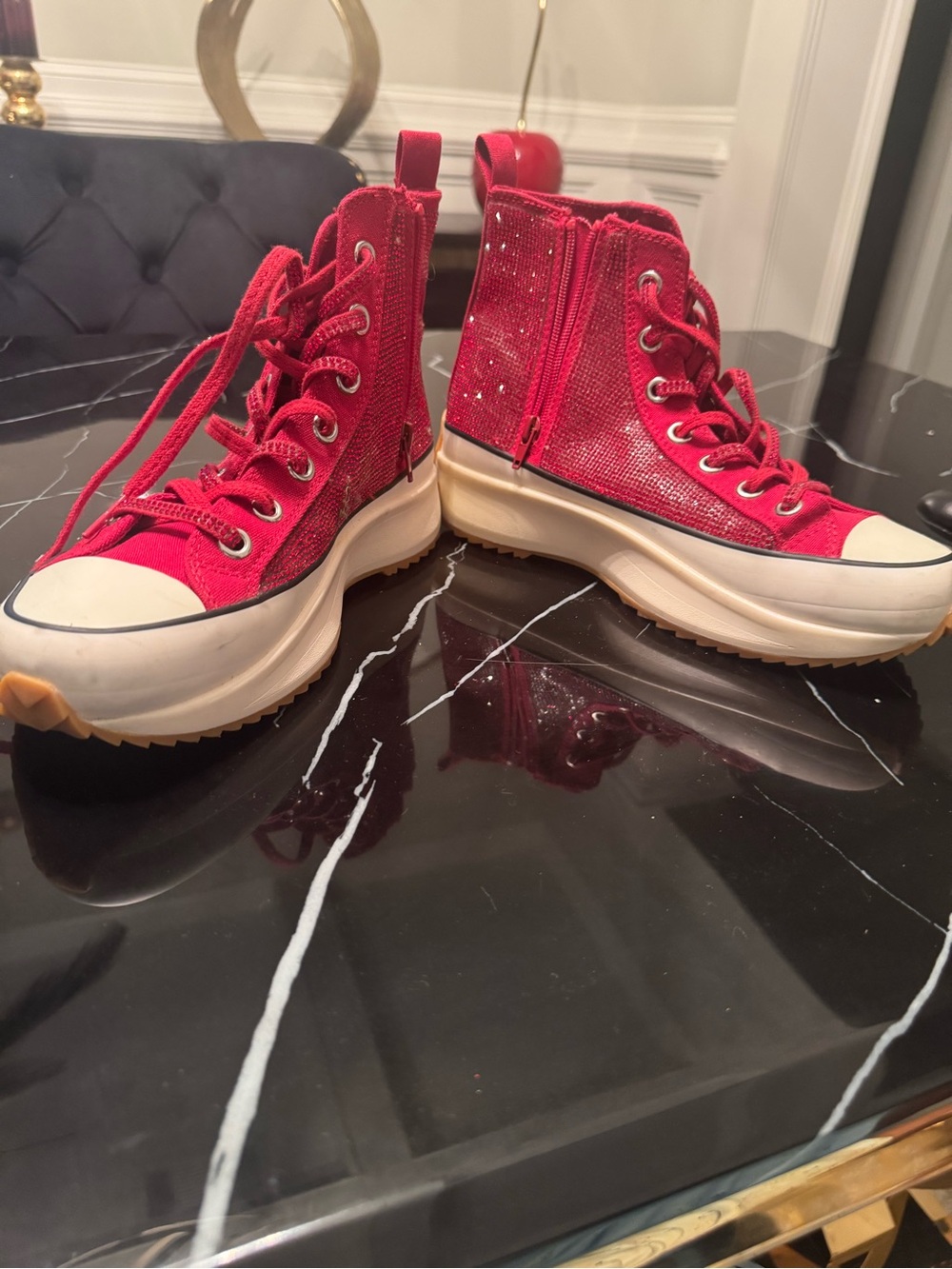 Steve Madden Red Glitter High-Top Sneaker - Picture 3 of 5